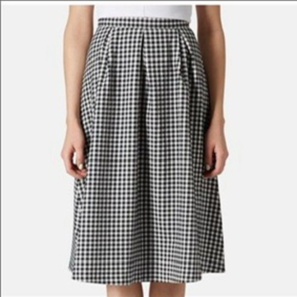 Topshop Black/White gingham checked midi skirt